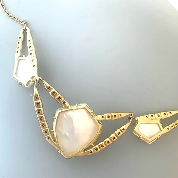 ALEXIS BITTAR Ms Havisham Starlight Mosaic Tile Gold White Pearlescent Necklace - Picture 10 of 12